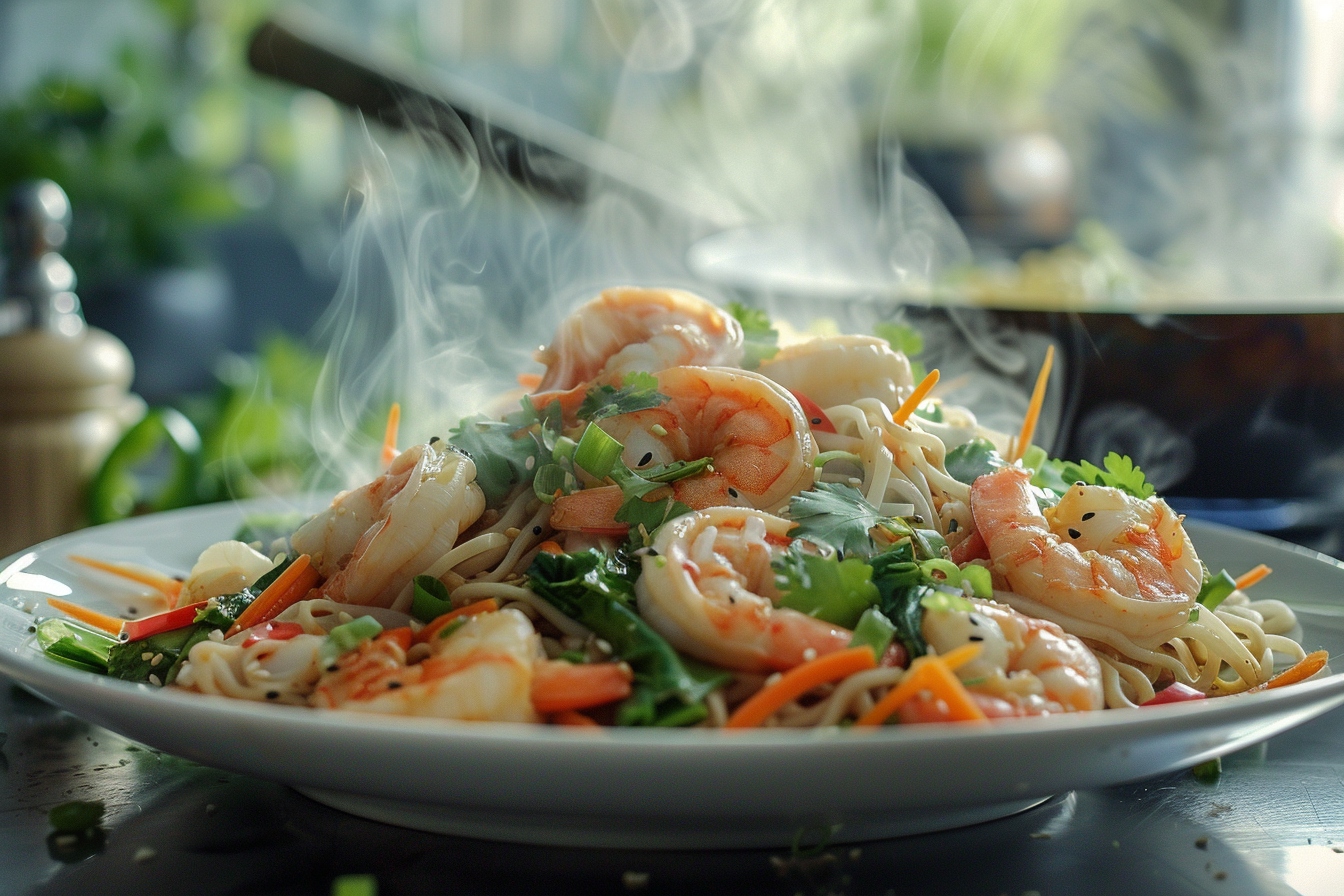 La technique parfaite pour des nouilles sautées aux crevettes réussies